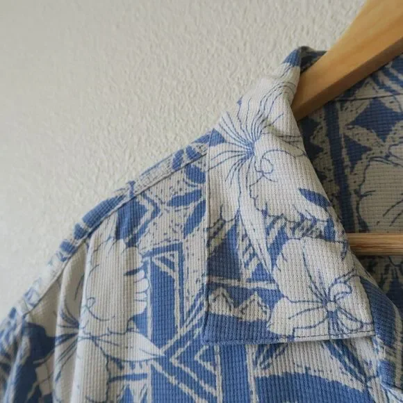 VINTAGE SILK Blue Hawaiian Shirt Size XL Waffle Textured Lightweight Casual - Picture 5 of 8